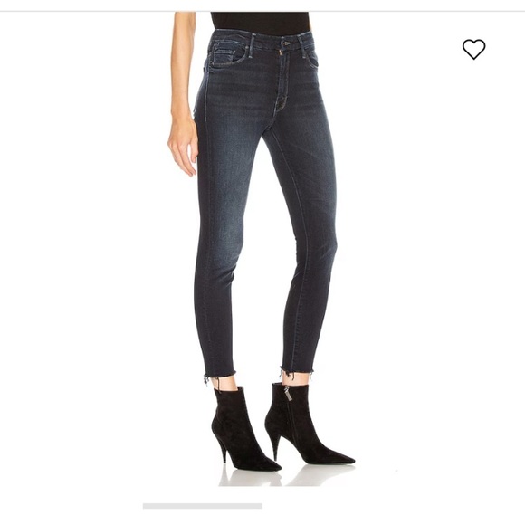 MOTHER HIGH WAISTED LOOKER ANKLE FRAY IN LAST CALL DARK WASH HI RISE STRETCH DNM - Picture 3 of 16